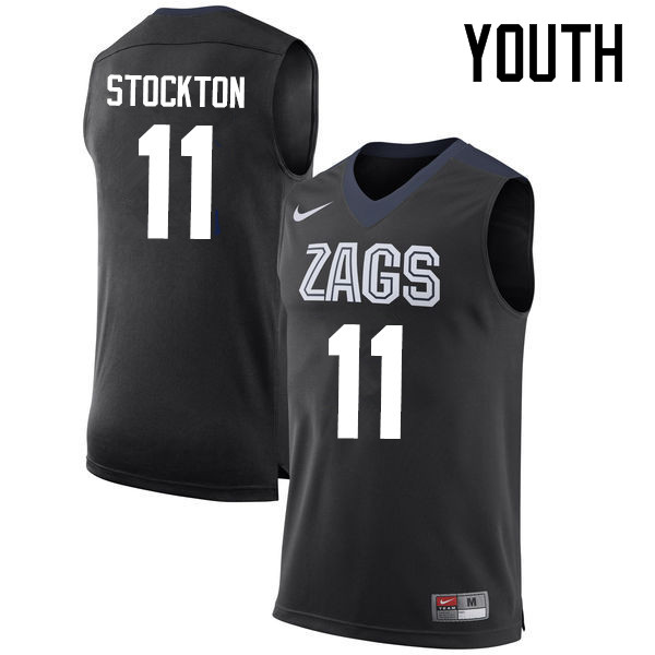 Youth #11 David Stockton Gonzaga Bulldogs College Basketball Jerseys-Black - Click Image to Close
